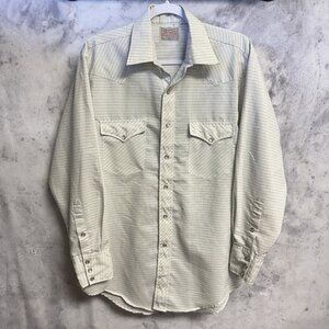 Vintage H Bar C Western Pearl Snap Shirt Mens 16-33 Long Sleeve Long Tail